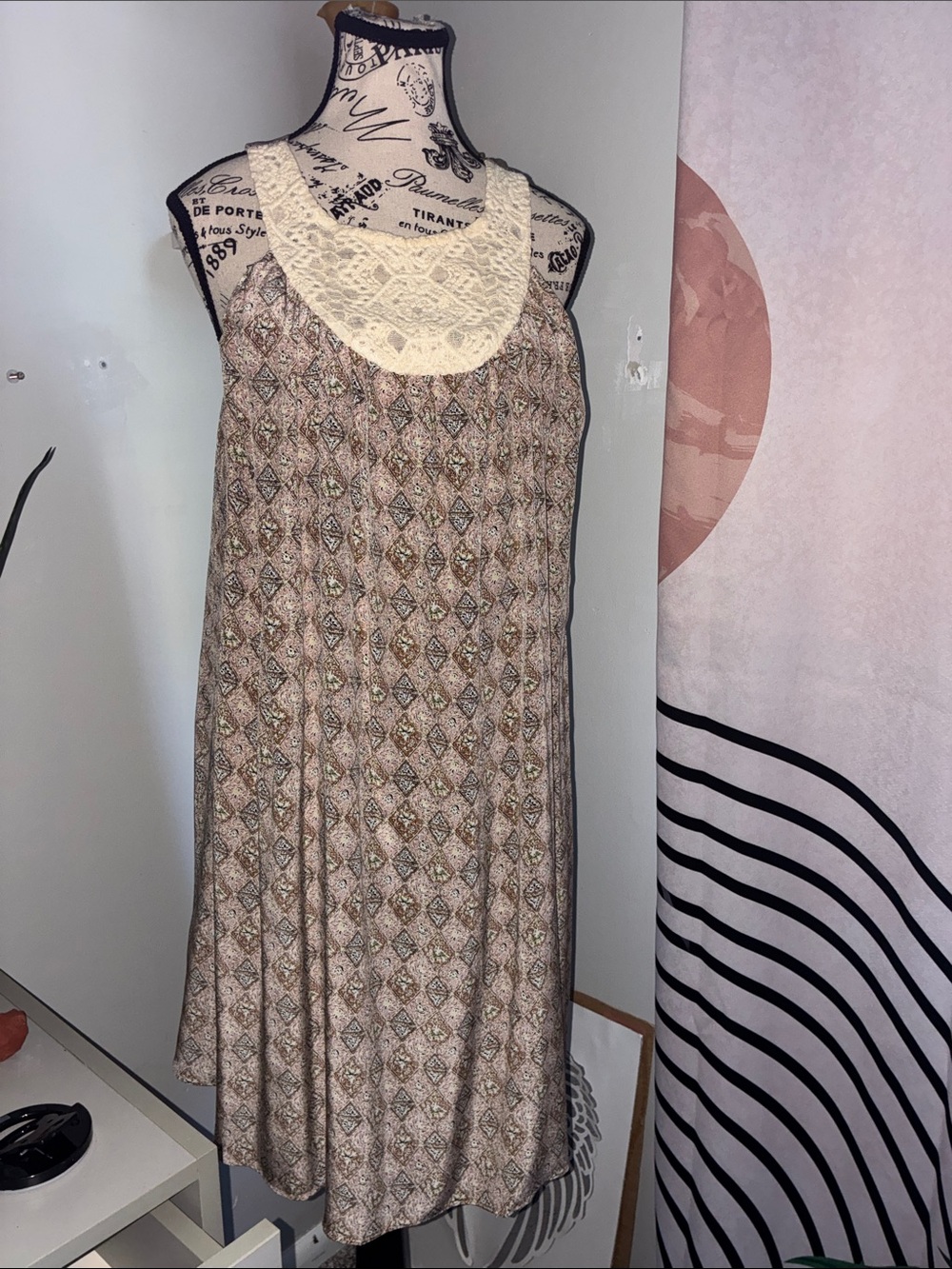 Silk Dress Halter Knit Top Neutral Geo Print Midi Resort wear Beach